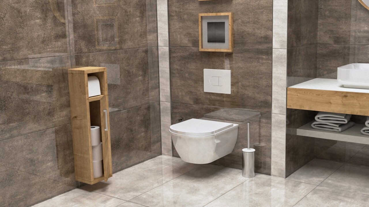Dulap pentru baie Star, Kalune Design, 15x13x70 cm, maro - imagine 4